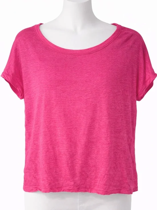 Rachel Zoe Woman’s Bright Pink Short Sleeve 100% Linen Top - Picture 1 of 5